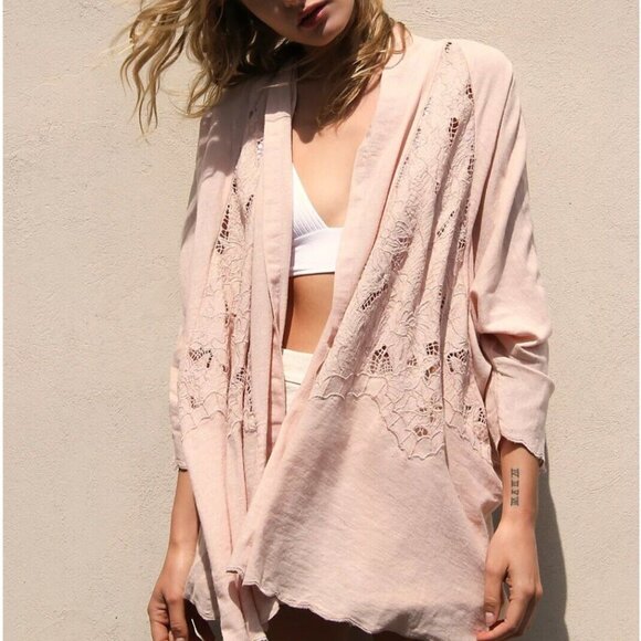 Free People Cool Nights Cardigan Conch Pink M - Picture 1 of 3